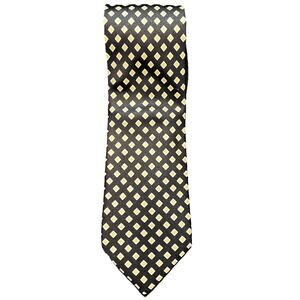 Brioni Silk Necktie Black Gold Diamond Pattern Mens Luxury